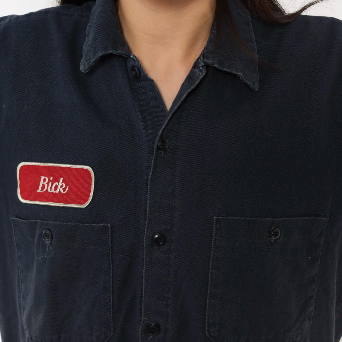 90s Cintas Navy Work Shirt Name Patch Button Front Medium
