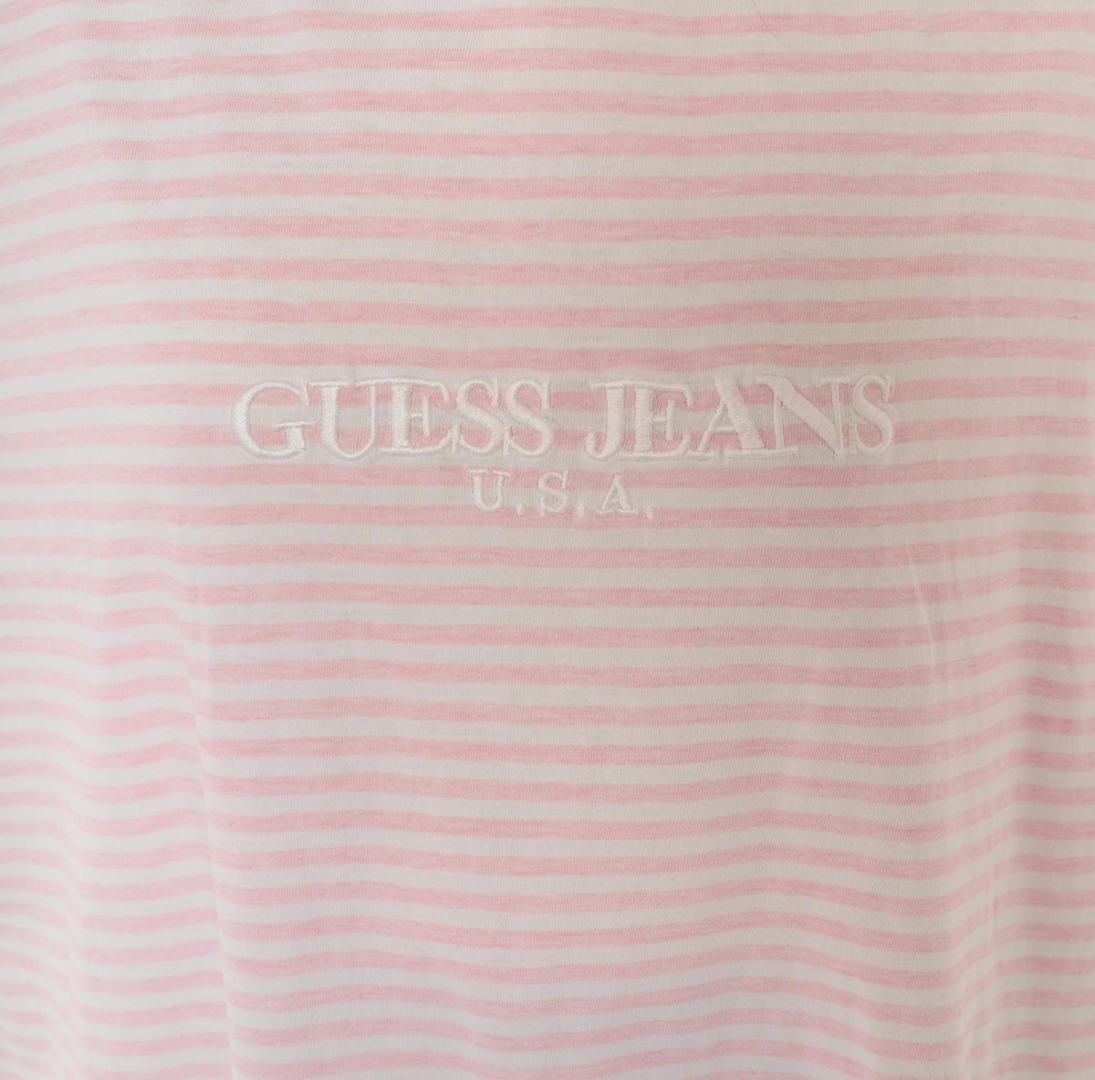 Guess Jeans USA Pink White Striped Cotton Tee Embroidered Logo Large