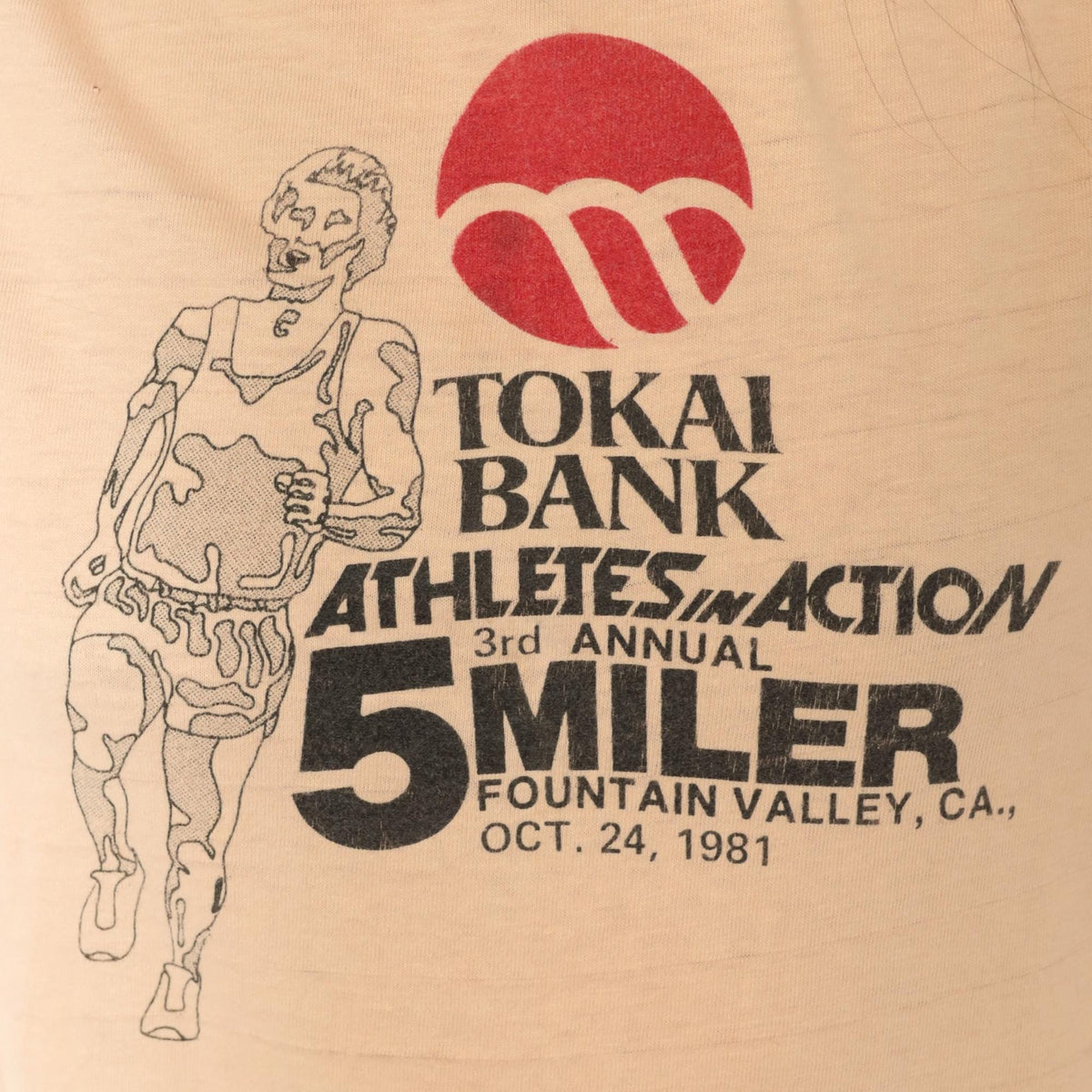 80s Hanes Beefy-T 1981 Fountain Valley 5 Miler Race Tee Peach Graphic Large L