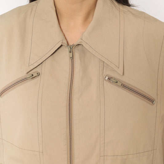 80s London Fog Tan Zip Jacket Utility Coat Multi Pocket Medium