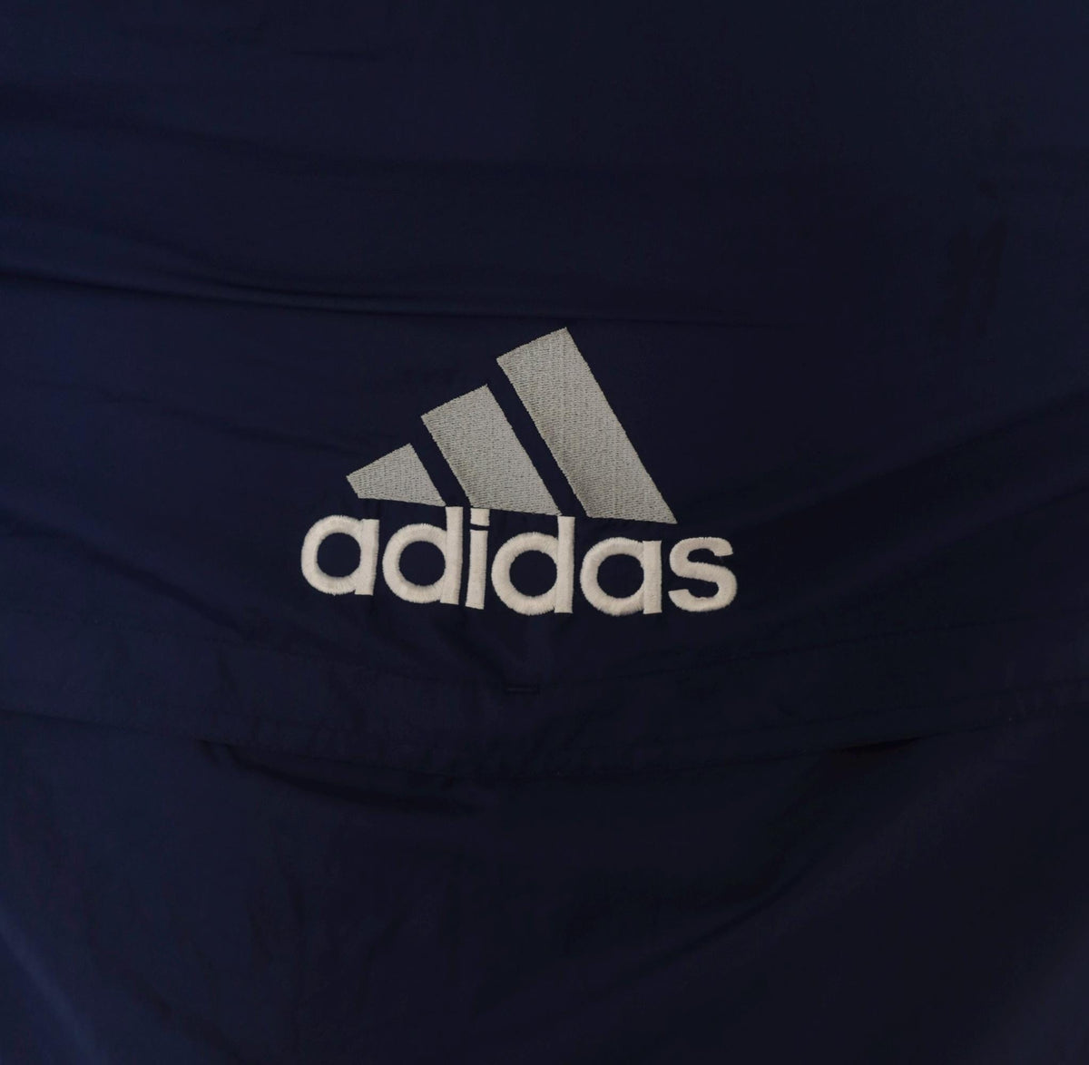 Y2K Adidas Navy Windbreaker Anorak Hooded Pullover White Stripe Extra Large XL