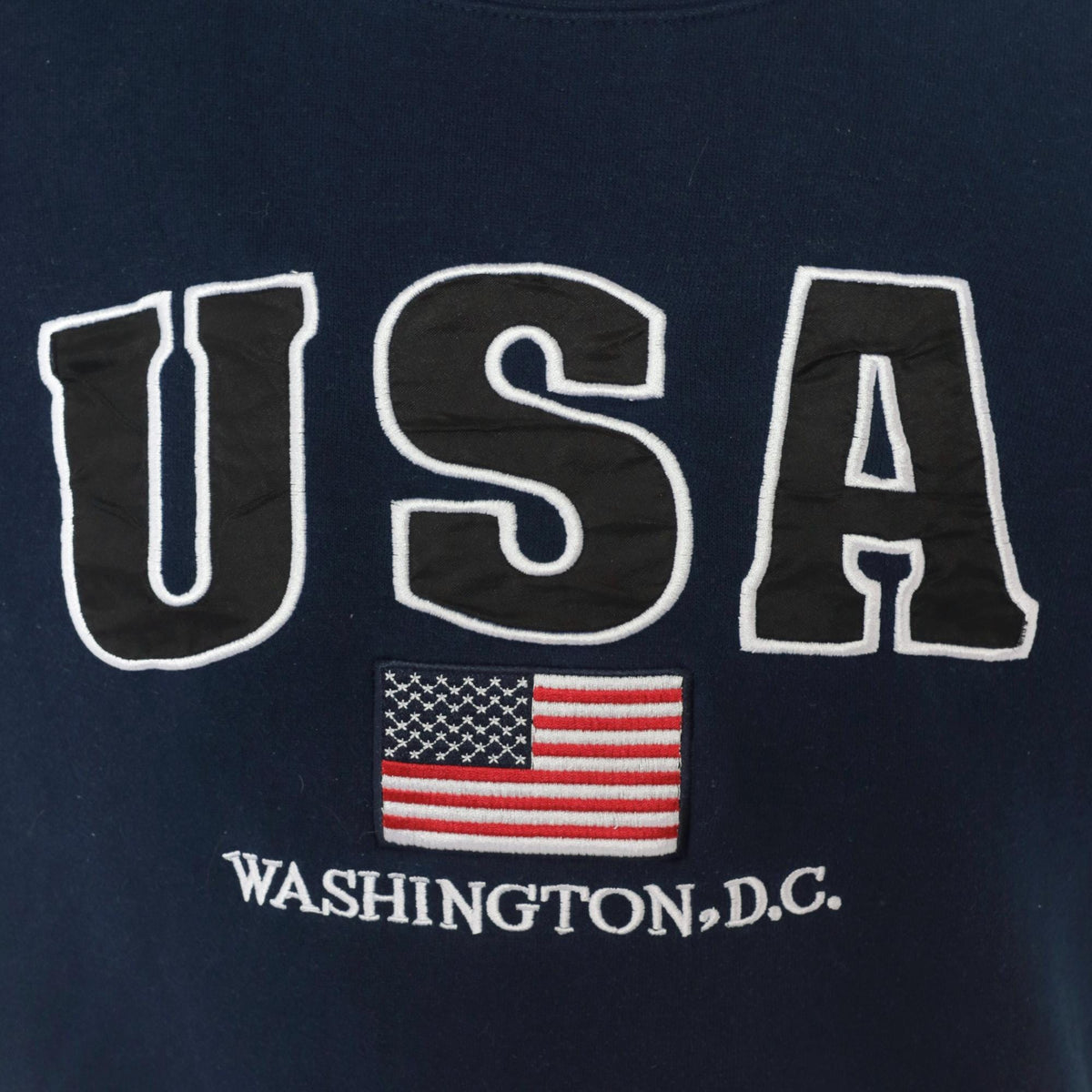 90s USA Washington DC Embroidered Navy Crewneck Sweatshirt American Flag Medium