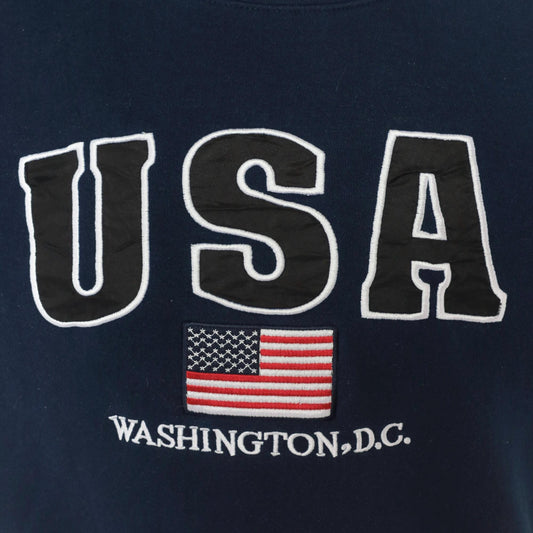 90s USA Washington DC Embroidered Navy Crewneck Sweatshirt American Flag Medium
