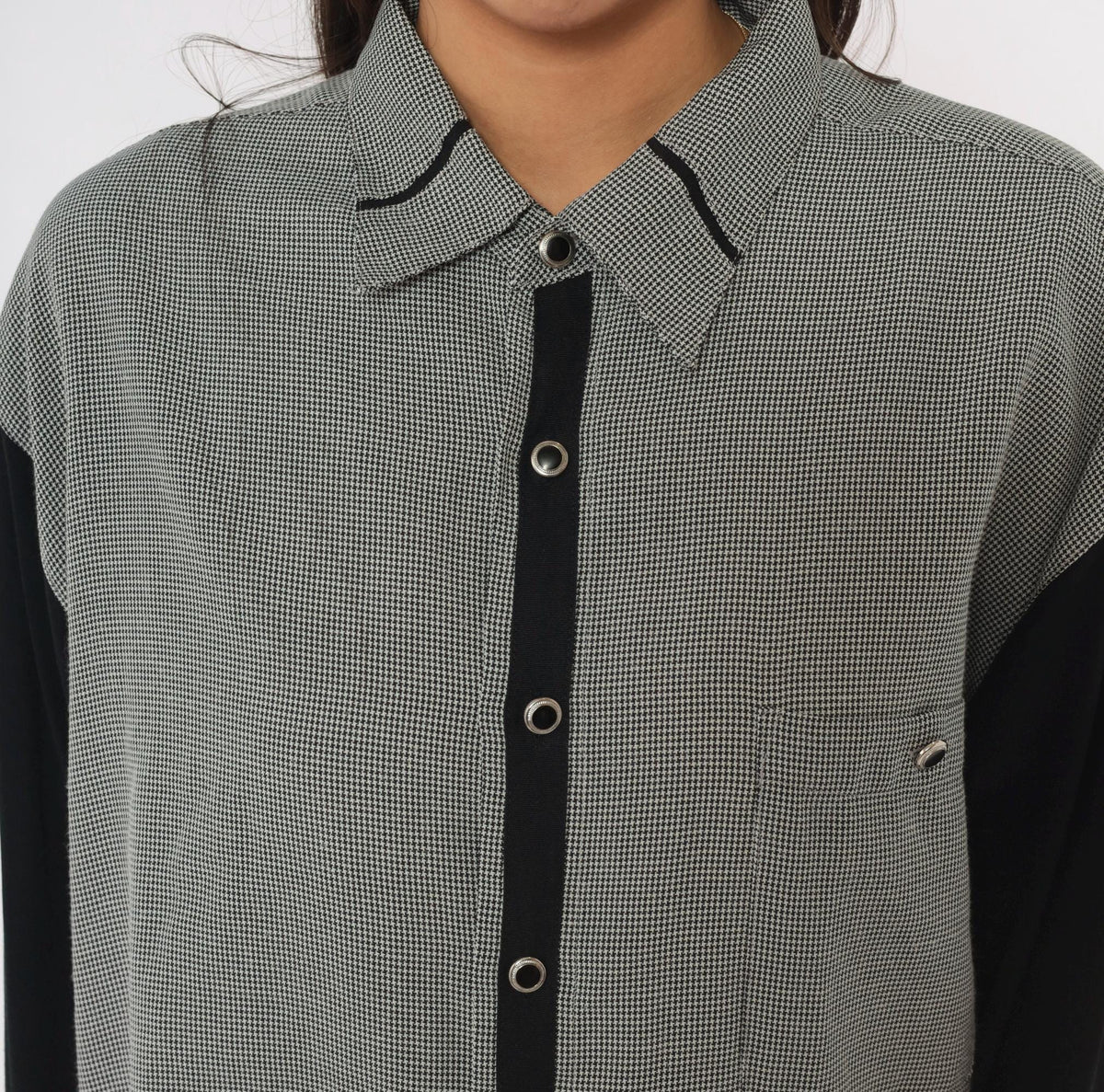 90s City Streets Houndstooth Check Shirt Black White Color Block Medium