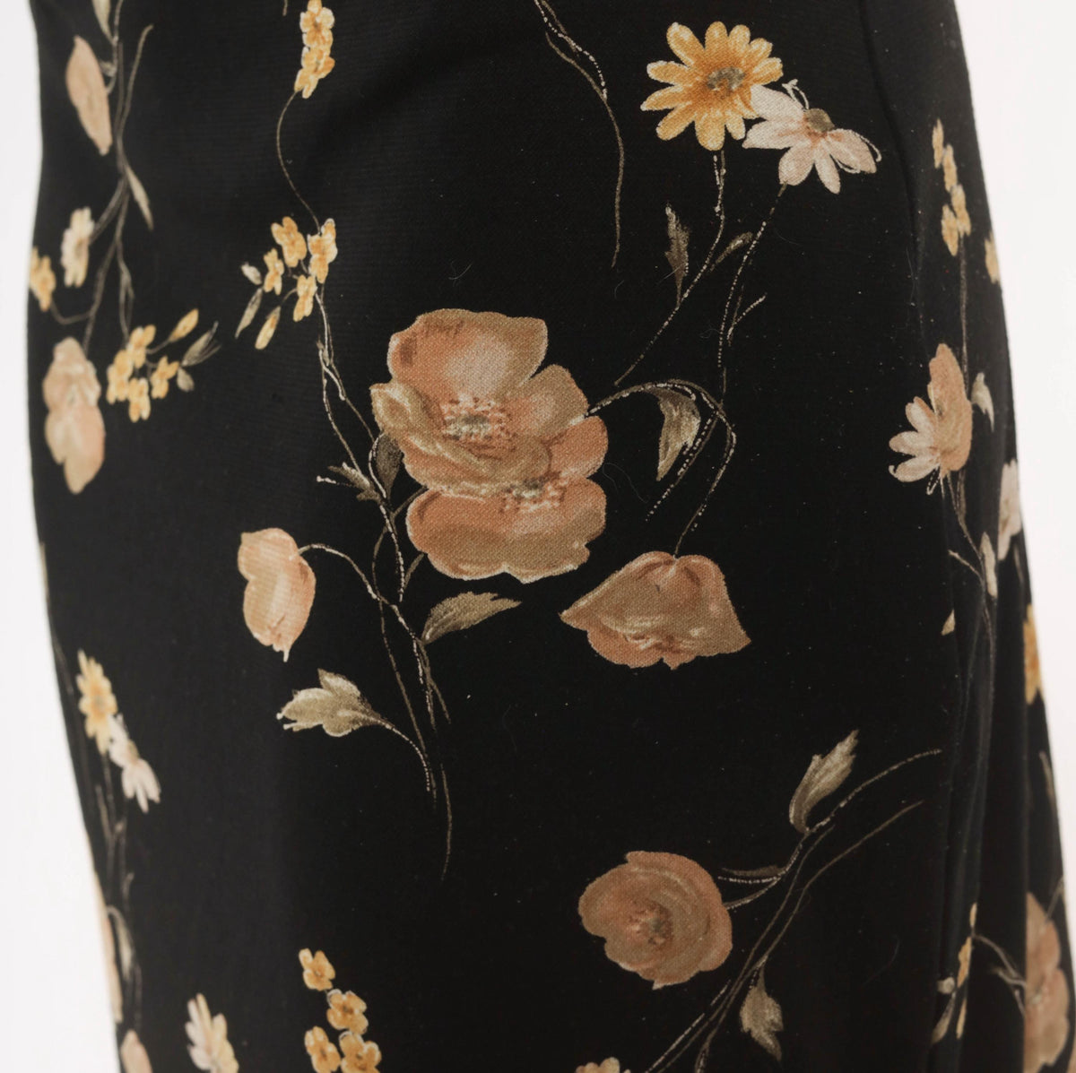 90s Black Floral Skirt Ankle Length Straight Daisy Rose Print Large L