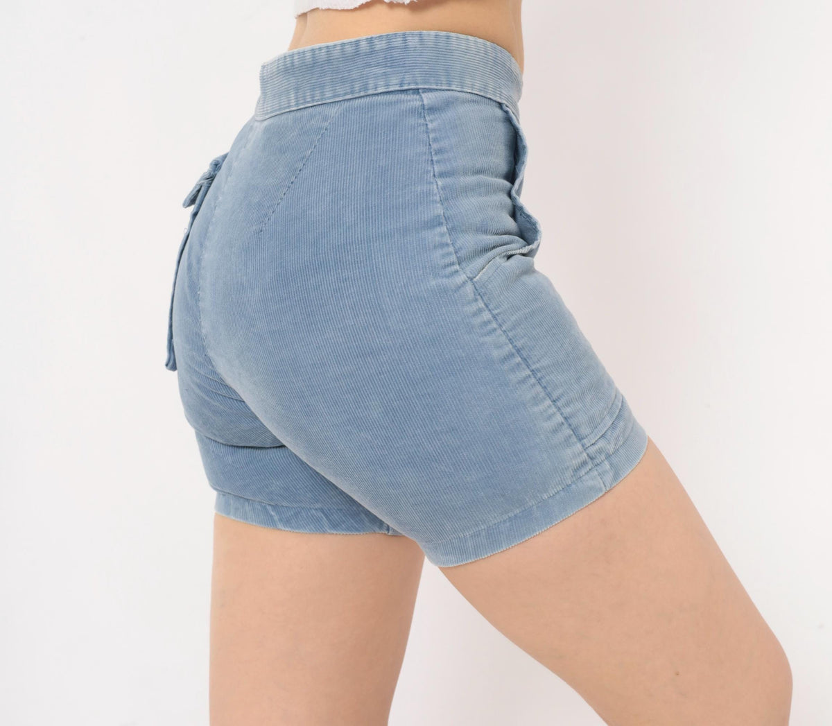 80s Towncraft Light Blue Corduroy Shorts High Waisted Cuffed Cotton Extra Small XS
