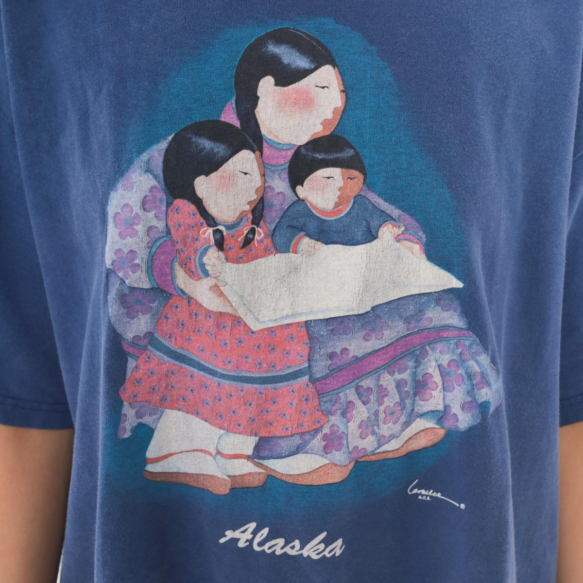 90s Anvil Alaska Graphic Tee Cobalt Blue Cotton Faded Print Extra Large
