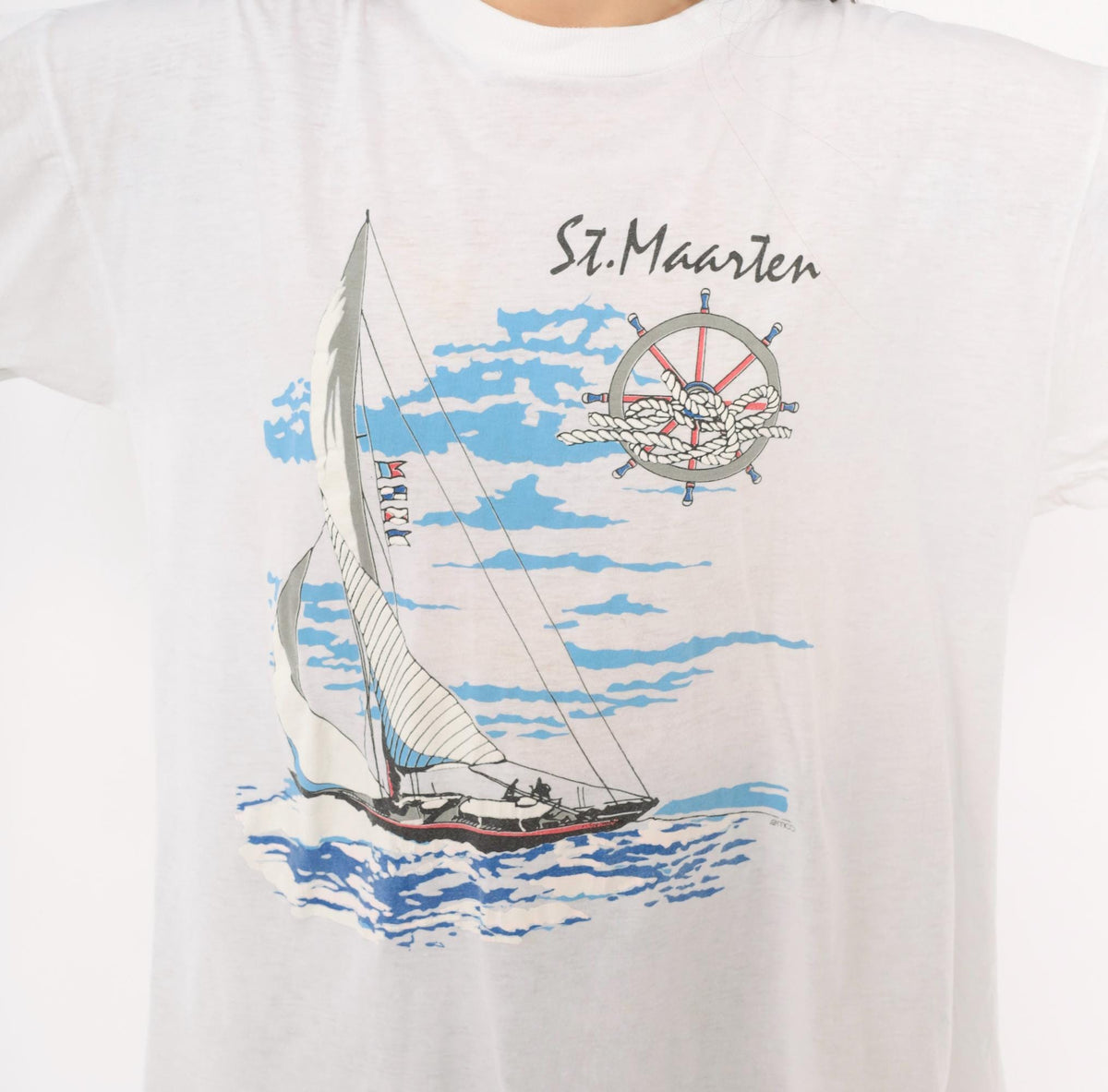 90s Trade Winds St. Maarten Sailboat Graphic Tee White Cotton Large