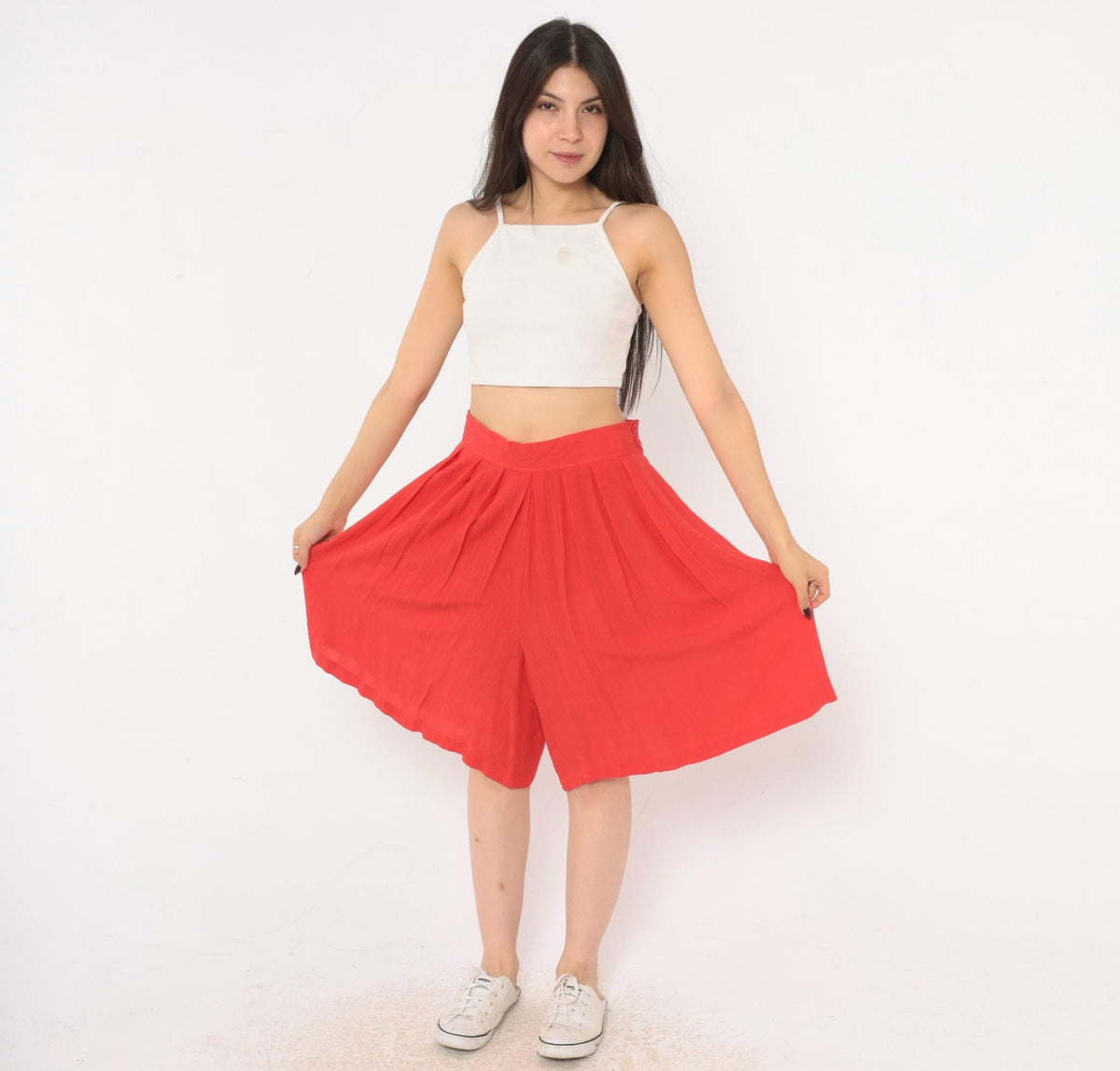 80s Sk & Company Red Culottes High Waist Pleated Wide Leg Shorts Large