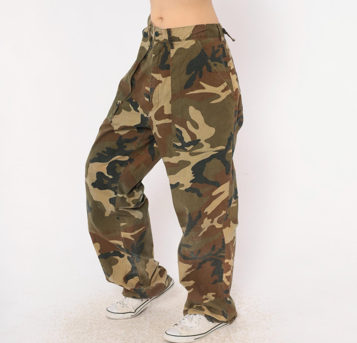 90s Winchester Camo Pants Olive Cotton Baggy Wide Leg Military Medium M