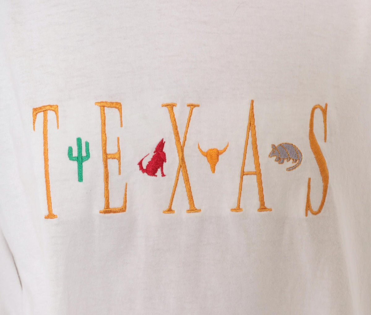 90s Tultex Texas Embroidered Tee White Cotton Cactus Longhorn Armadillo Coyote Extra Large XL