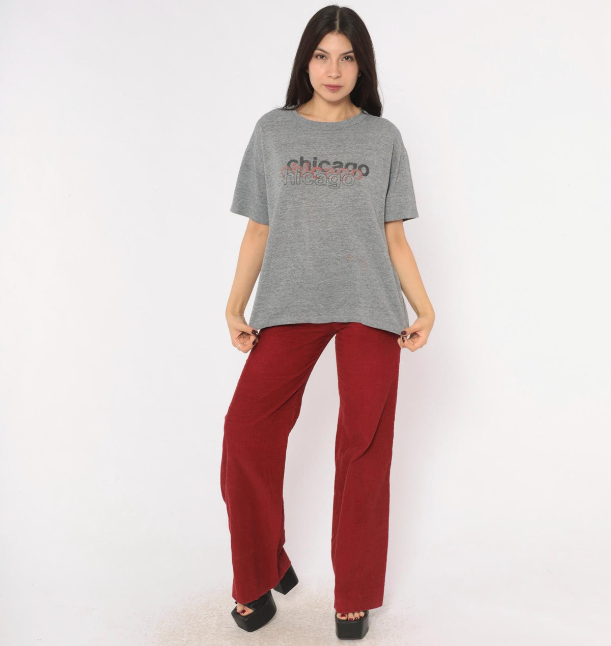 90s Russell Athletic Chicago Graphic Tee Grey Heather Cotton Medium