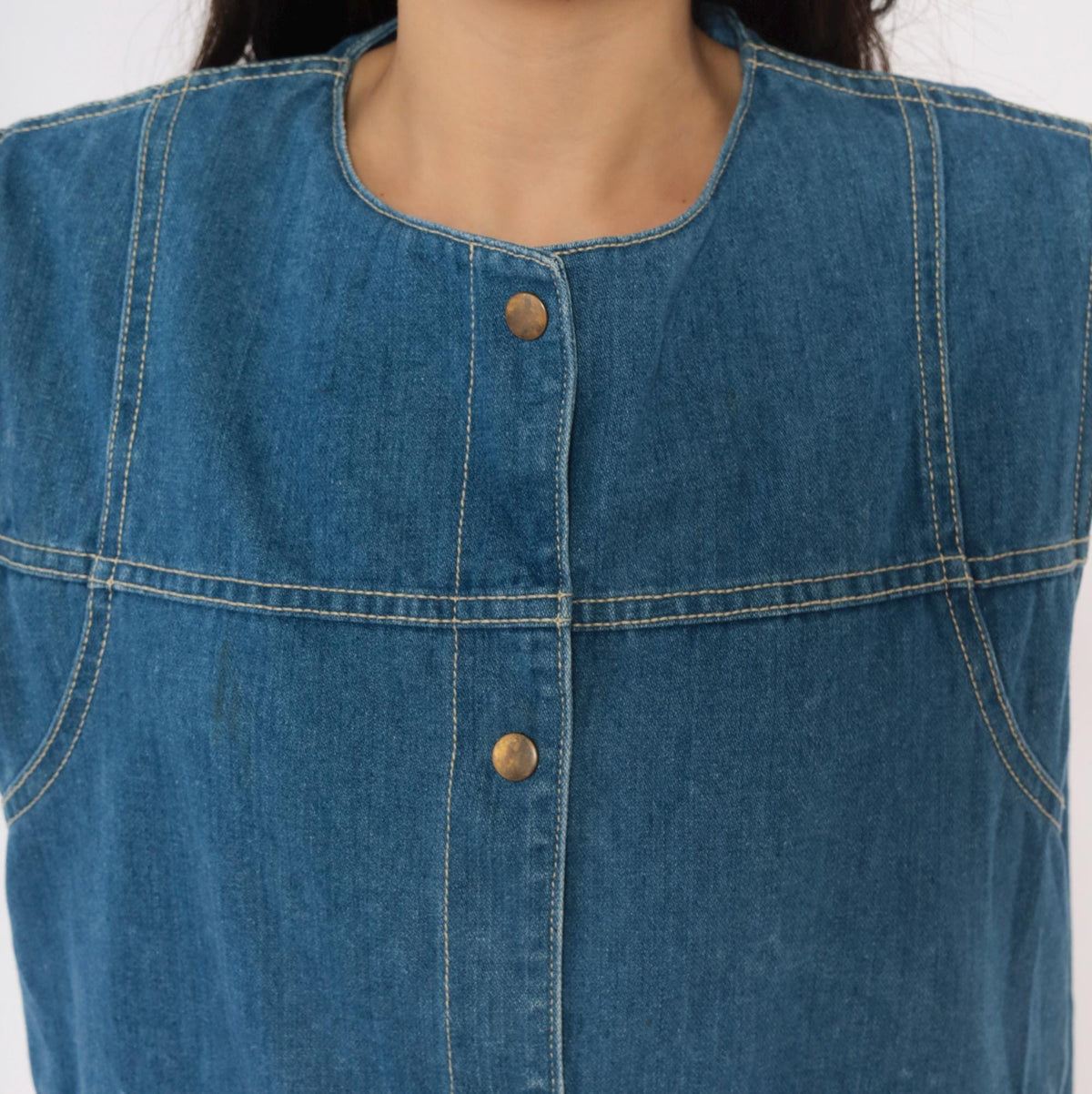 90s Juleigh Jean Denim Vest Blue Snap Button Sleeveless Large L