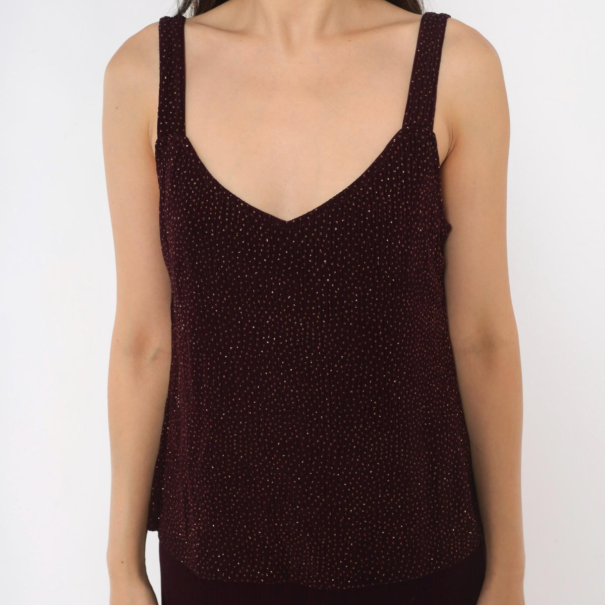 90s R&M Richards Burgundy Glitter Maxi Dress V-Neck Sleeveless Medium