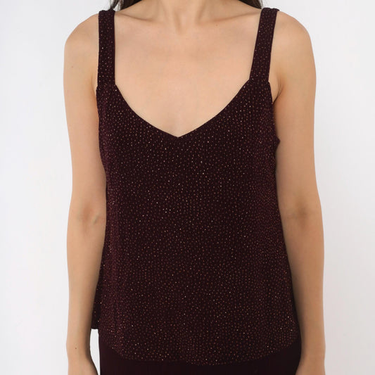 90s R&M Richards Burgundy Glitter Maxi Dress V-Neck Sleeveless Medium