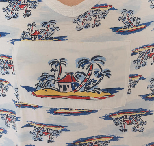 90s Down Under Tropical Palm Tree T-Shirt Dress White Blue Cotton One Size