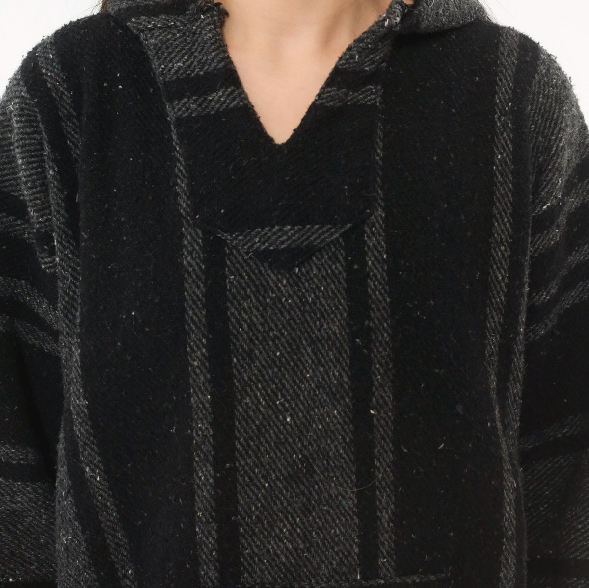 Y2K Peyote Baja Hoodie Black Grey Striped Woven Cotton Kangaroo Pocket Extra Large XL