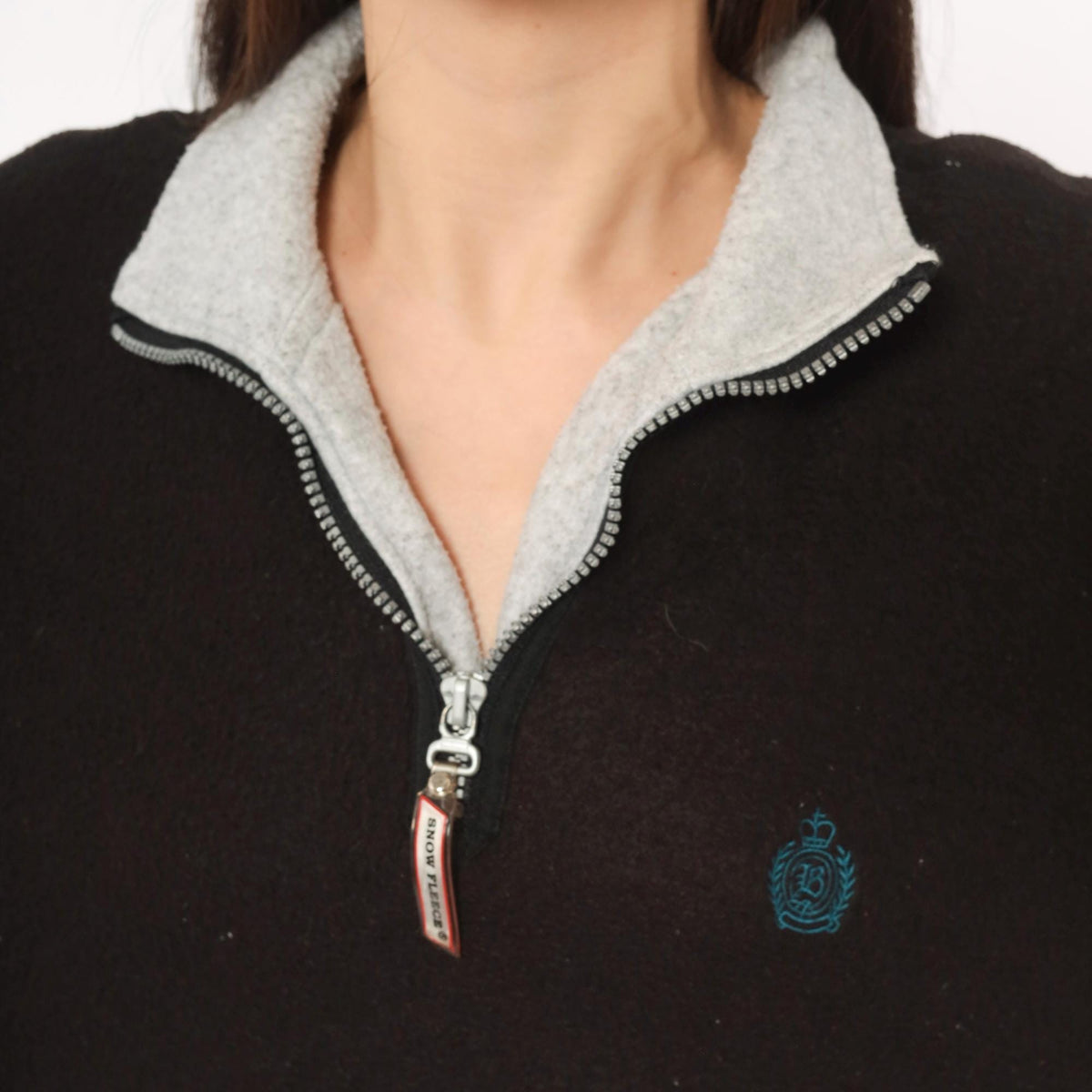 90s Snow Fleece Black Half Zip Pullover Grey Collar Raglan Extra Large XL