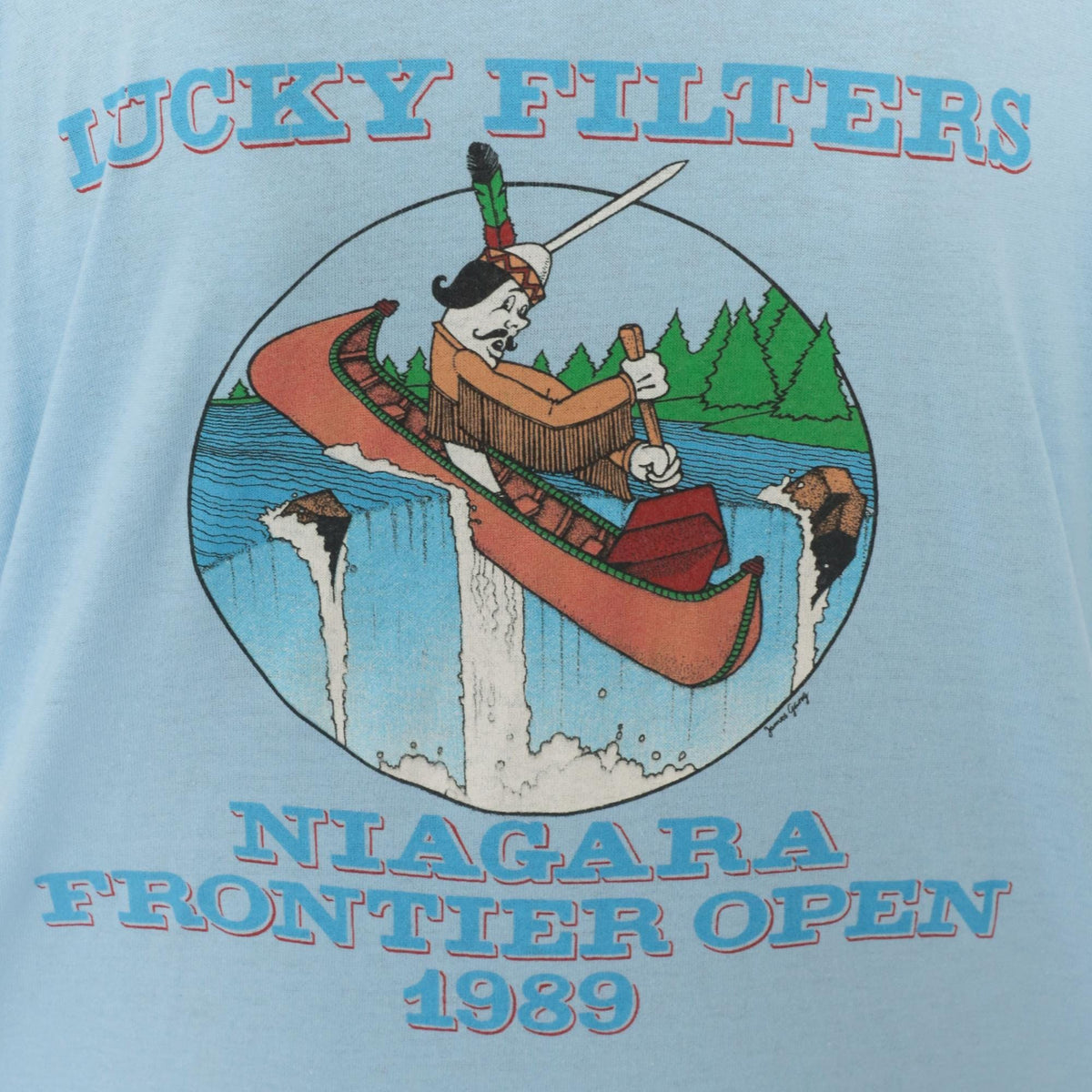 80s Niagara Frontier Open 1989 Canoe Polo Shirt Light Blue Navy Trim Medium