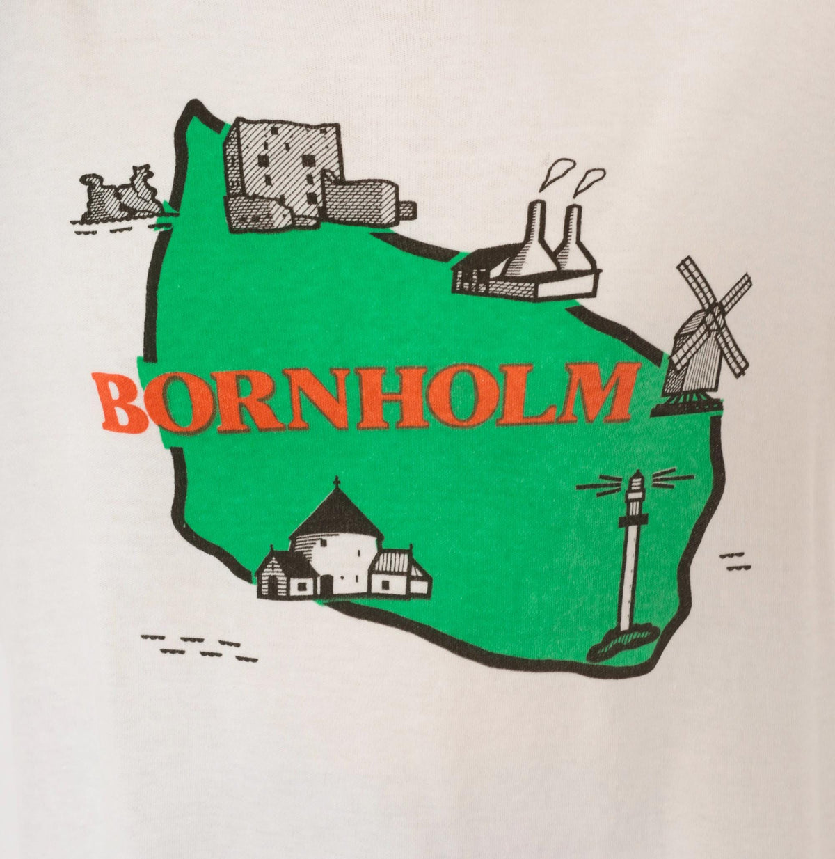 80s Bornholm Denmark Souvenir Tee White Cotton Map Graphic Large L