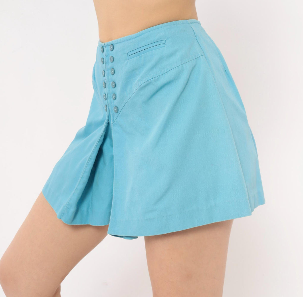 60s Powder Blue Cotton Skort High Waisted Pleated Mini Mod Small S