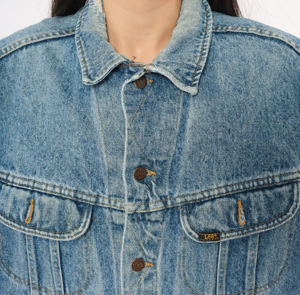 90s Lee Light Wash Denim Jacket Cotton Button Front Medium