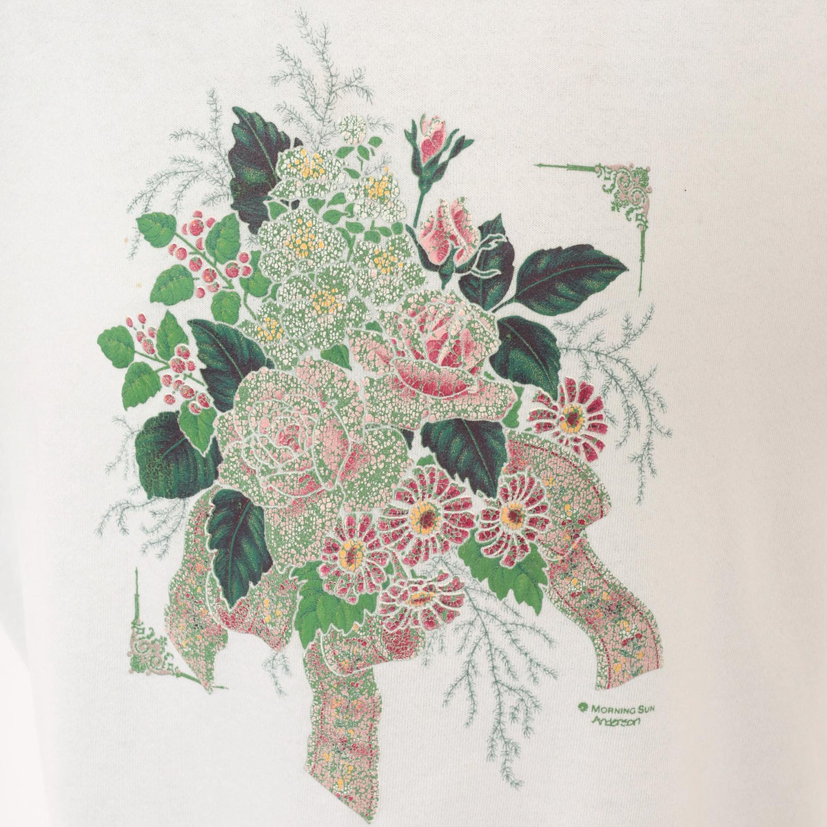 90s Morning Sun Floral Sweatshirt Pink Roses Off White Raglan Large L