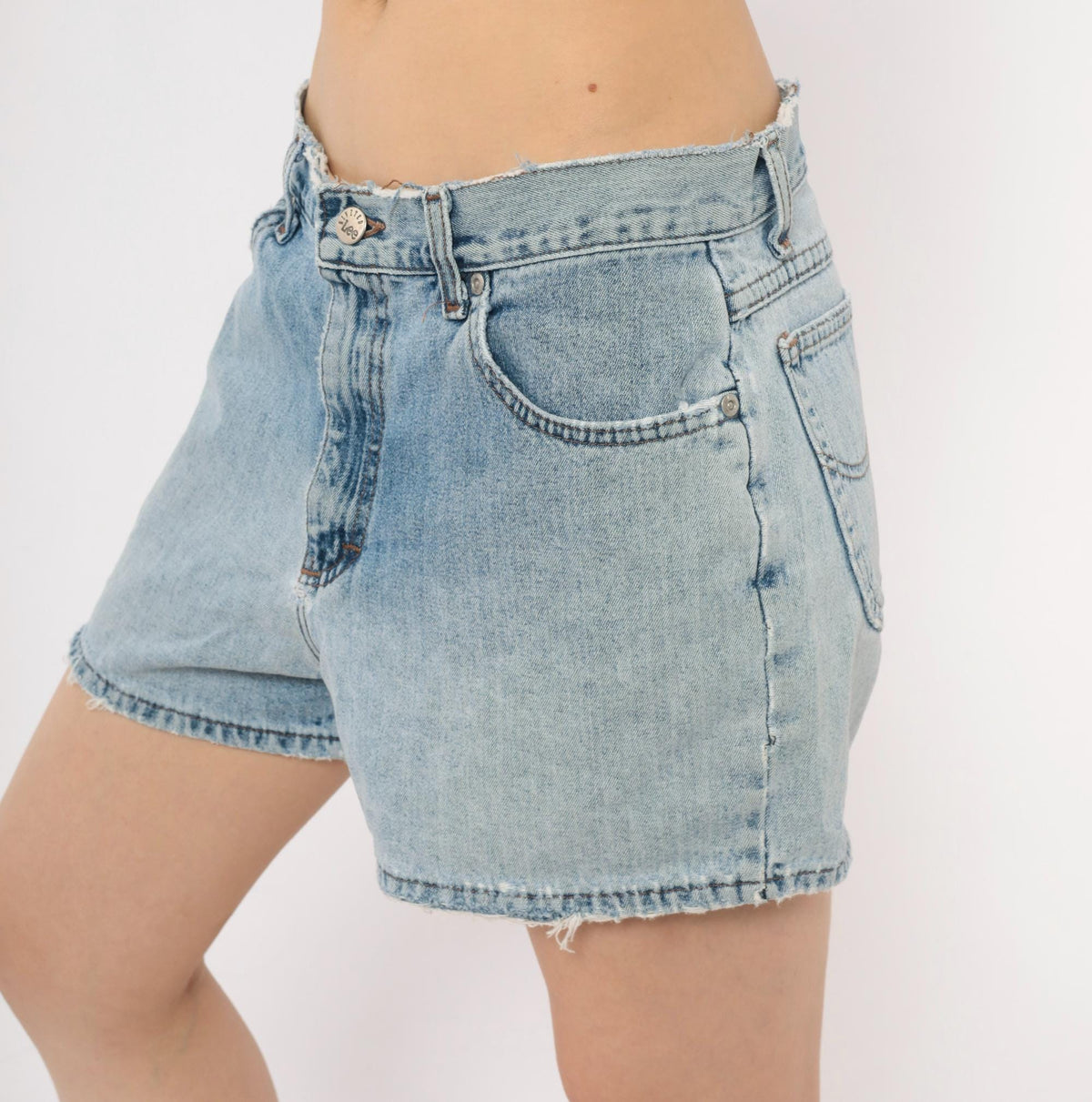 90s Light Wash Denim Cutoff Shorts High Waisted Frayed Raw Hem Medium M