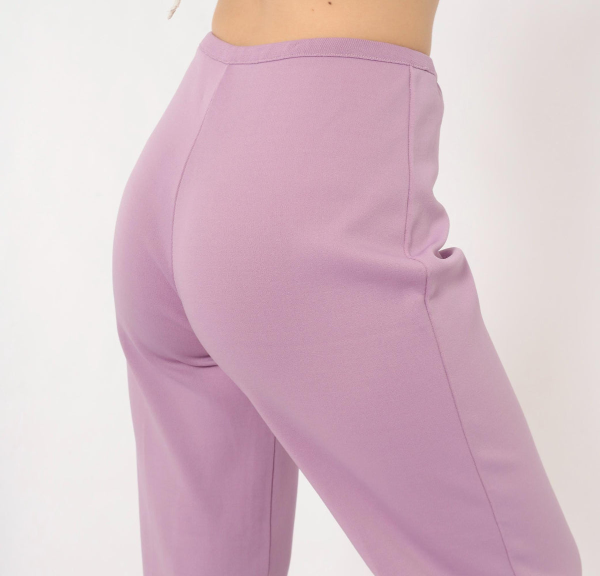 70s Lavender High-Waist Wide-Leg Flare Pants Pull-On Cropped Small
