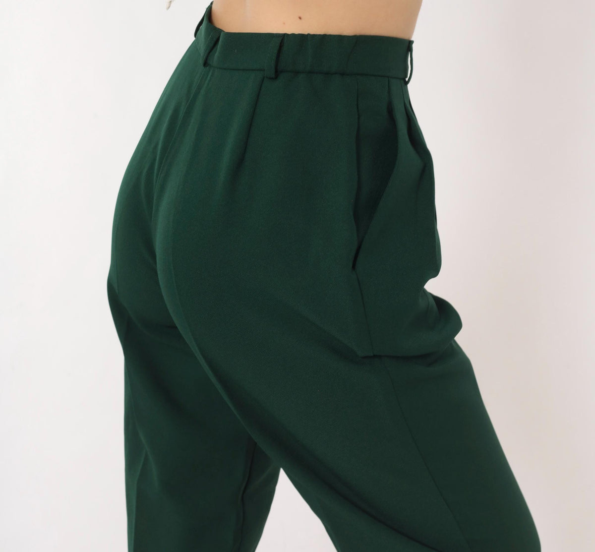 80s La Donna Forest Green Pleated High-Waist Trousers Tapered Leg Extra Small