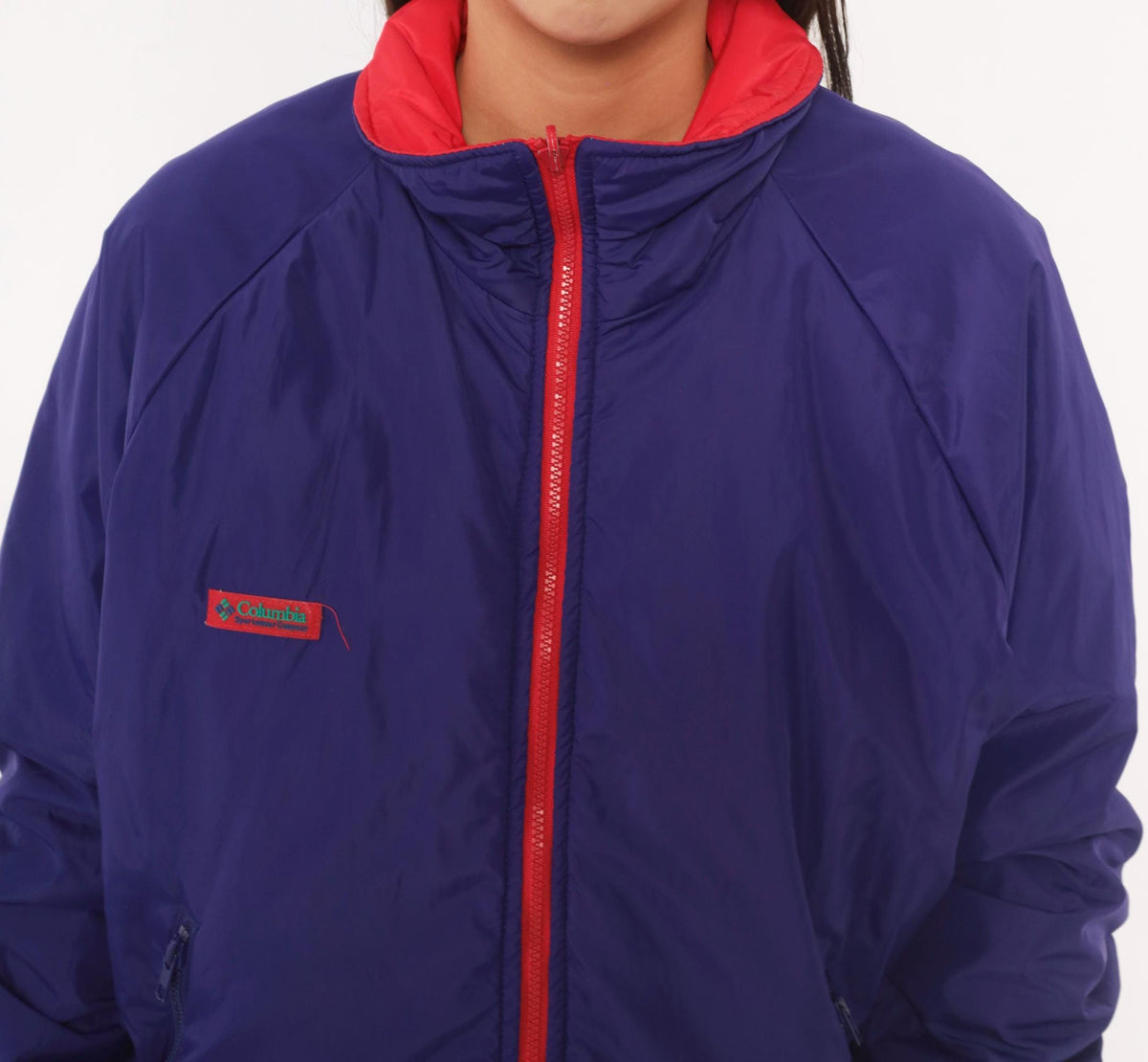 90s Columbia Reversible Bomber Jacket Red Purple Color Block Medium