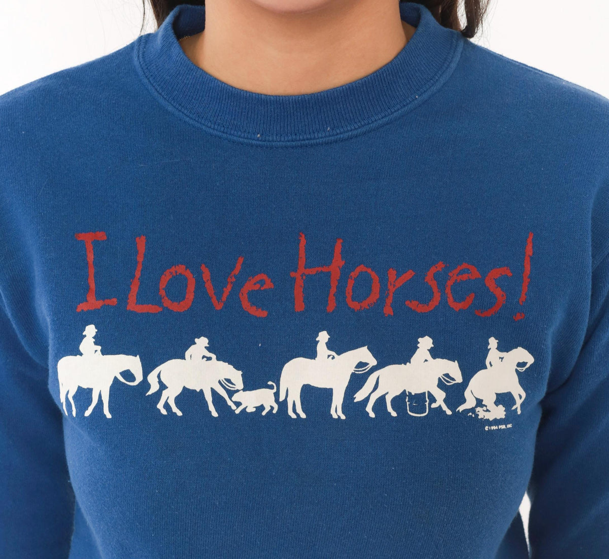 90s Jerzees Horse Sweatshirt Cobalt Blue Cropped Graphic Extra Small XS