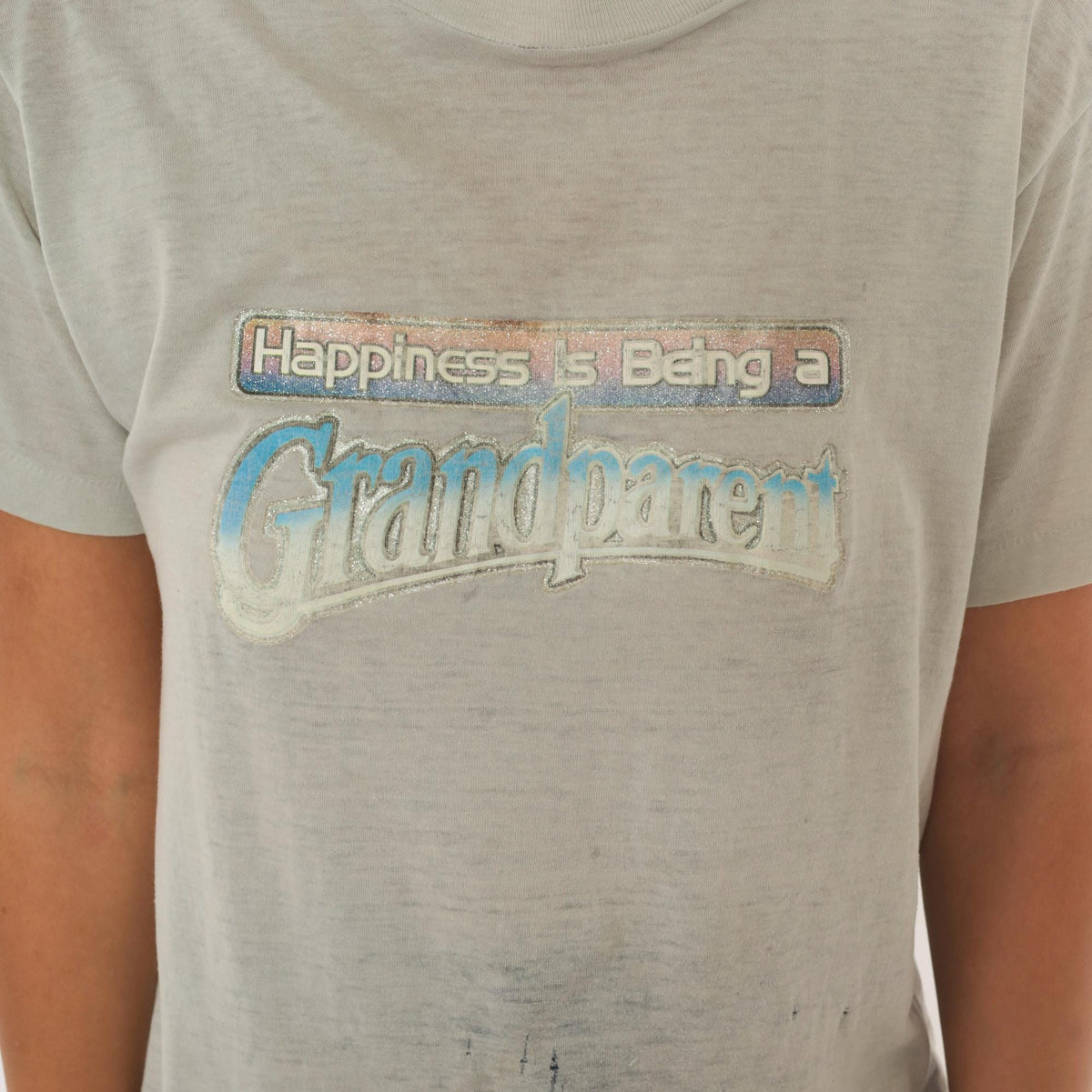 80s Grandparent Graphic Tee Grey Glitter Puff Print Cotton Small