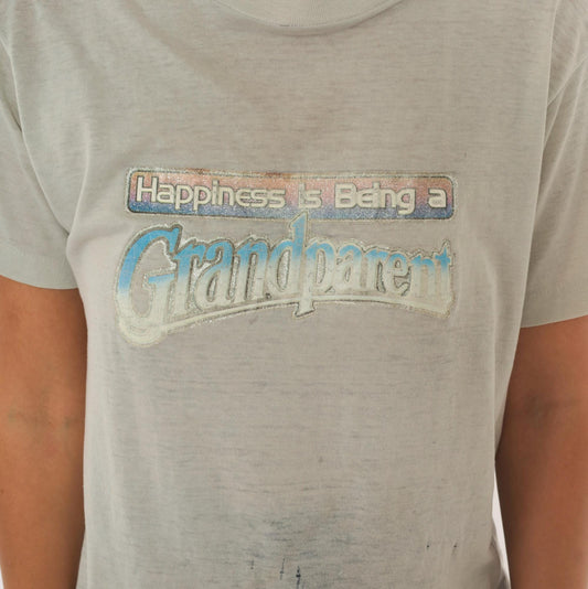 80s Grandparent Graphic Tee Grey Glitter Puff Print Cotton Small
