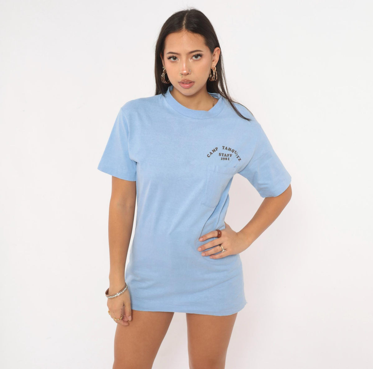 80s Camp Tahquitz Staff 1981 Graphic Tee Light Blue Cotton Small