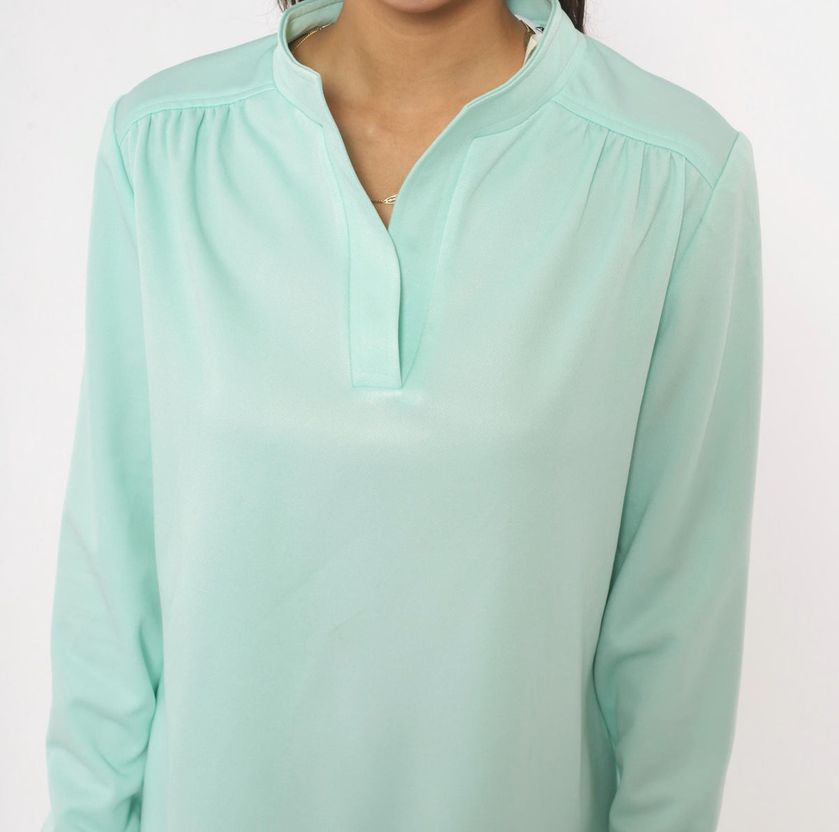 70s Sunshine Alley Mint Green Shift Dress Mandarin Collar Knee-Length Large L