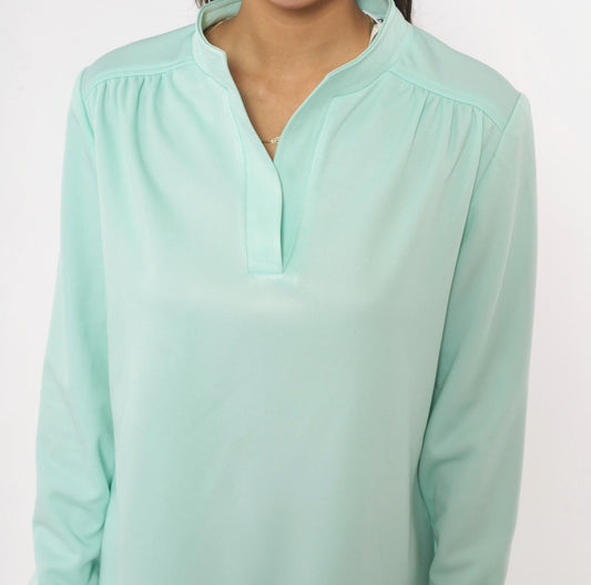 70s Sunshine Alley Mint Green Shift Dress Mandarin Collar Knee-Length Large L