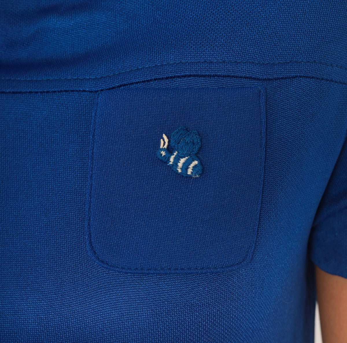 70s Robbie Rivers Bee Embroidered Shift Dress Mock Neck Royal Blue Small