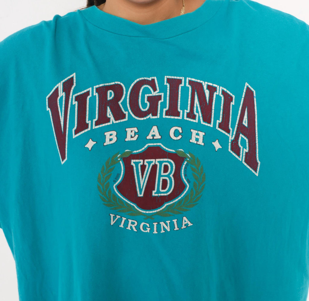 90s Virginia Beach Teal Souvenir Tee Cotton Burgundy Graphic Plus Size XXL