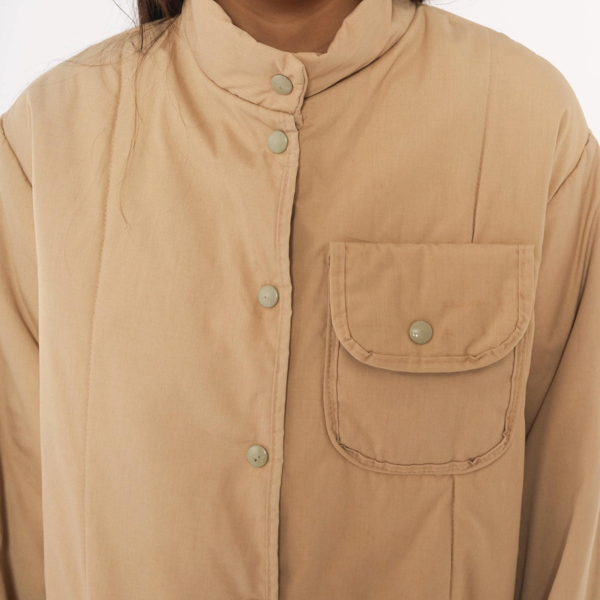 80s Avon Beige Snap Front Insulated Jacket Navy Lined Small