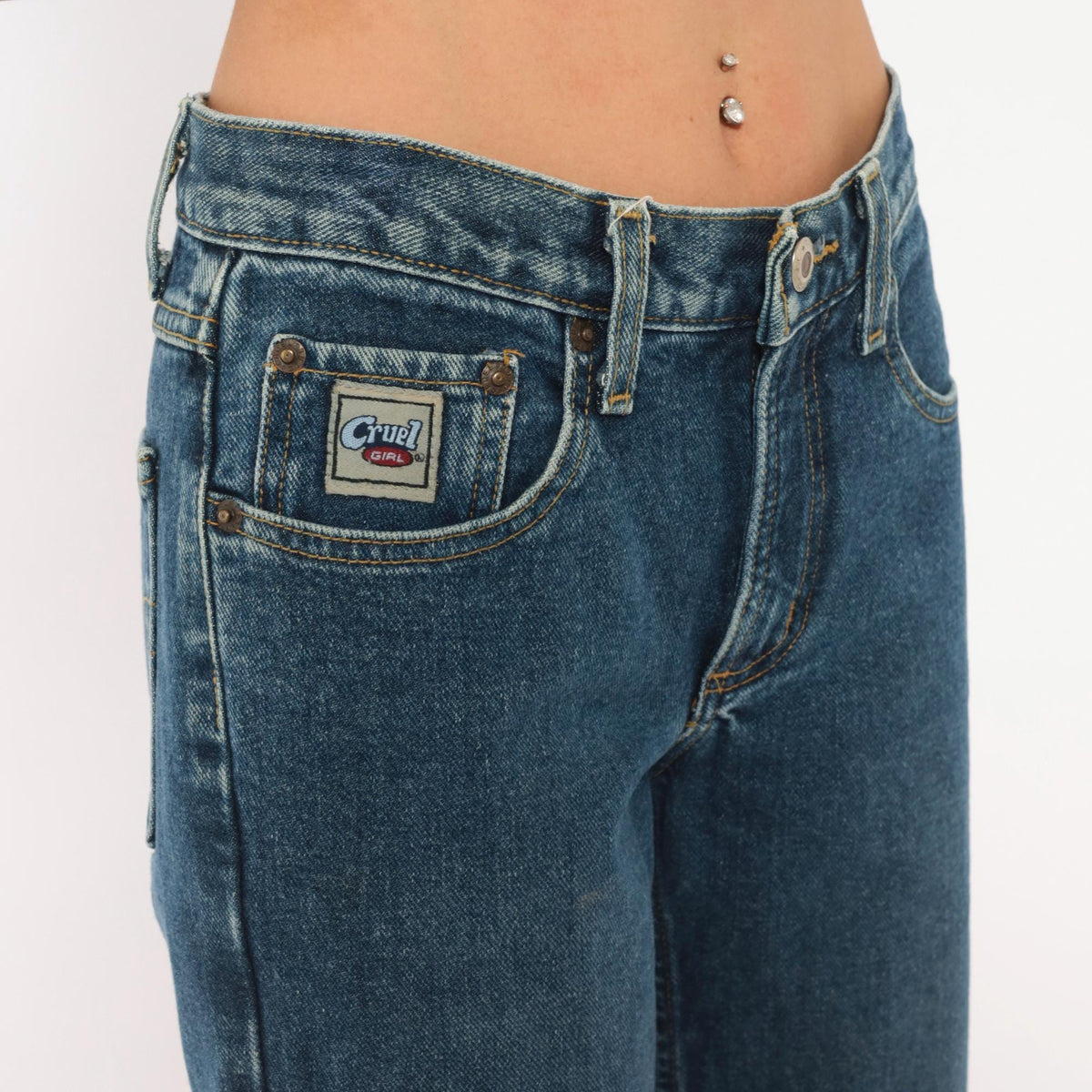 Y2K Cruel Girl Low Rise Straight Leg Jeans Medium Wash Cotton Extra Small XS