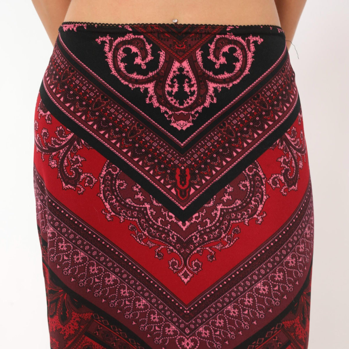 Y2K Tempted Paisley Bandana Chevron Skirt Black Red Burgundy Large