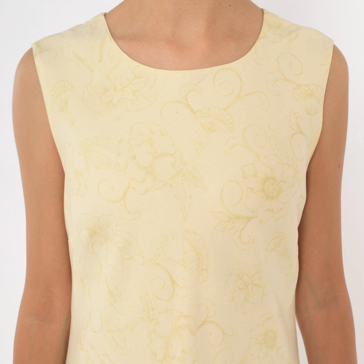 Y2K Tommy Bahama Silk Dress Yellow Floral Sleeveless A-Line Knee Medium M