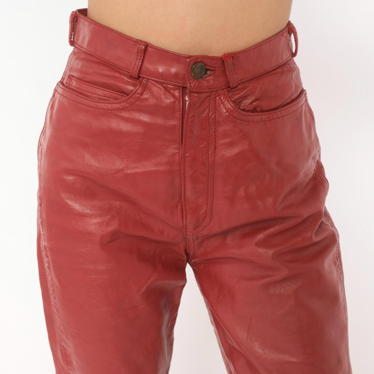 90s Speciale Mode Red Leather Pants High Waist Straight Leg Biker XXS