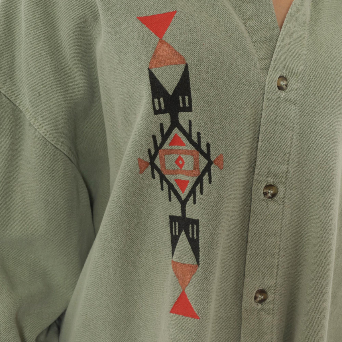 90s 4Fun Originals Southwestern Button Up Shirt Olive Green Geometric Plus Size XXL