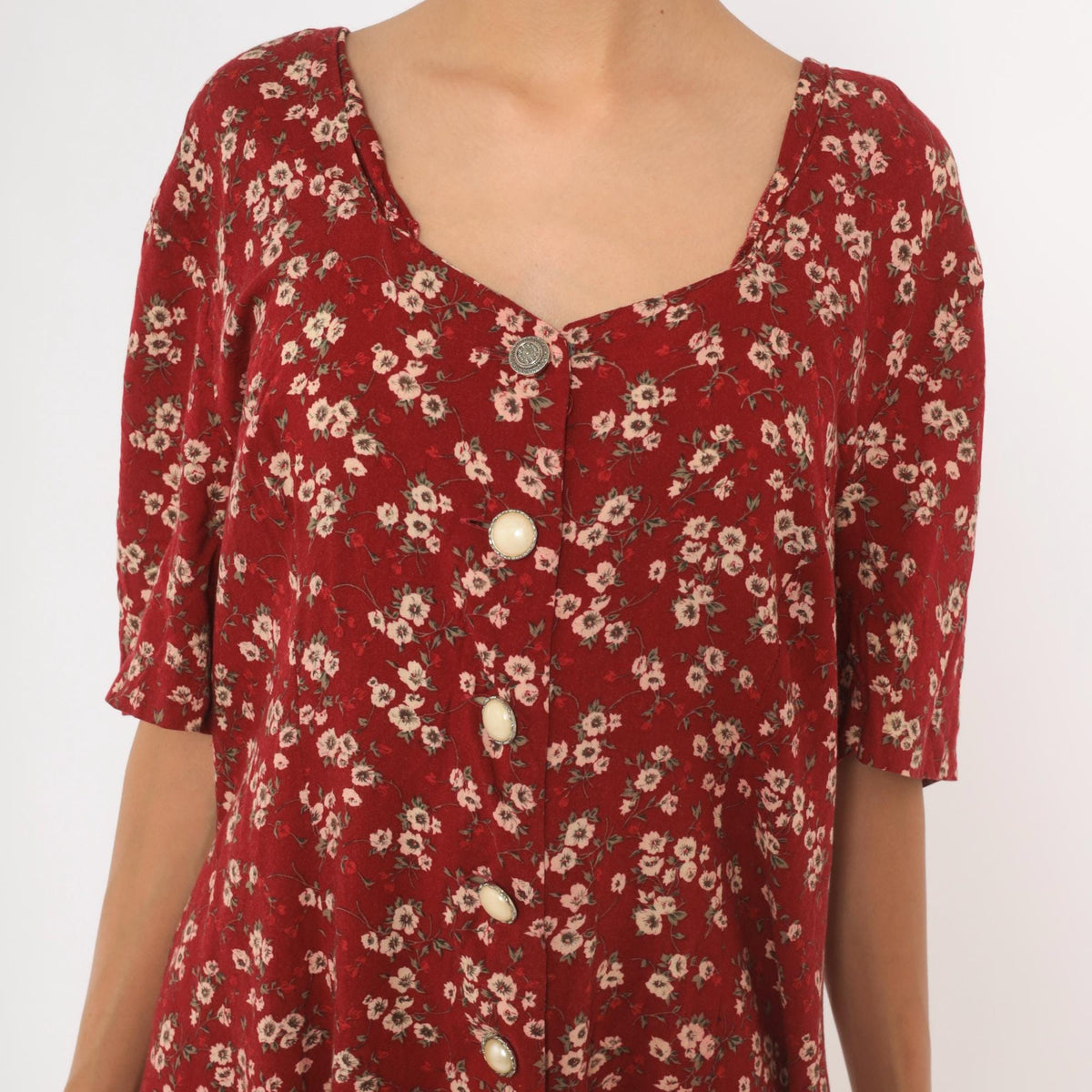 90s Sunshine Starshine Floral Romper Red Cream Sweetheart Neckline Large L