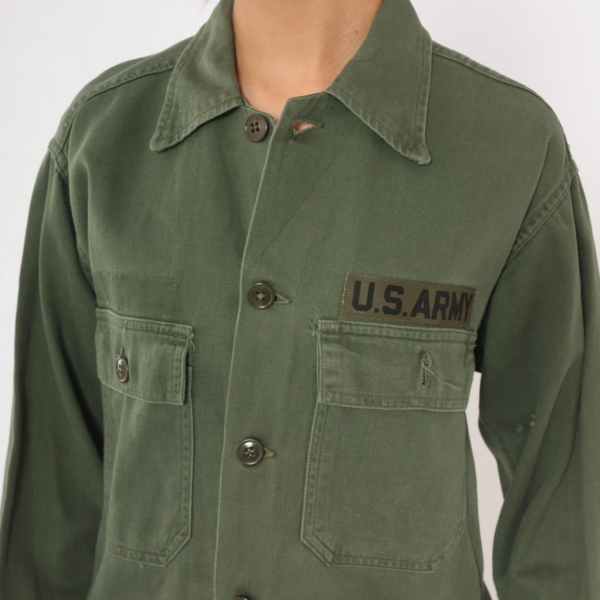 90s US Army Olive Green Button-Up Shirt Cotton Utility Field Top Small