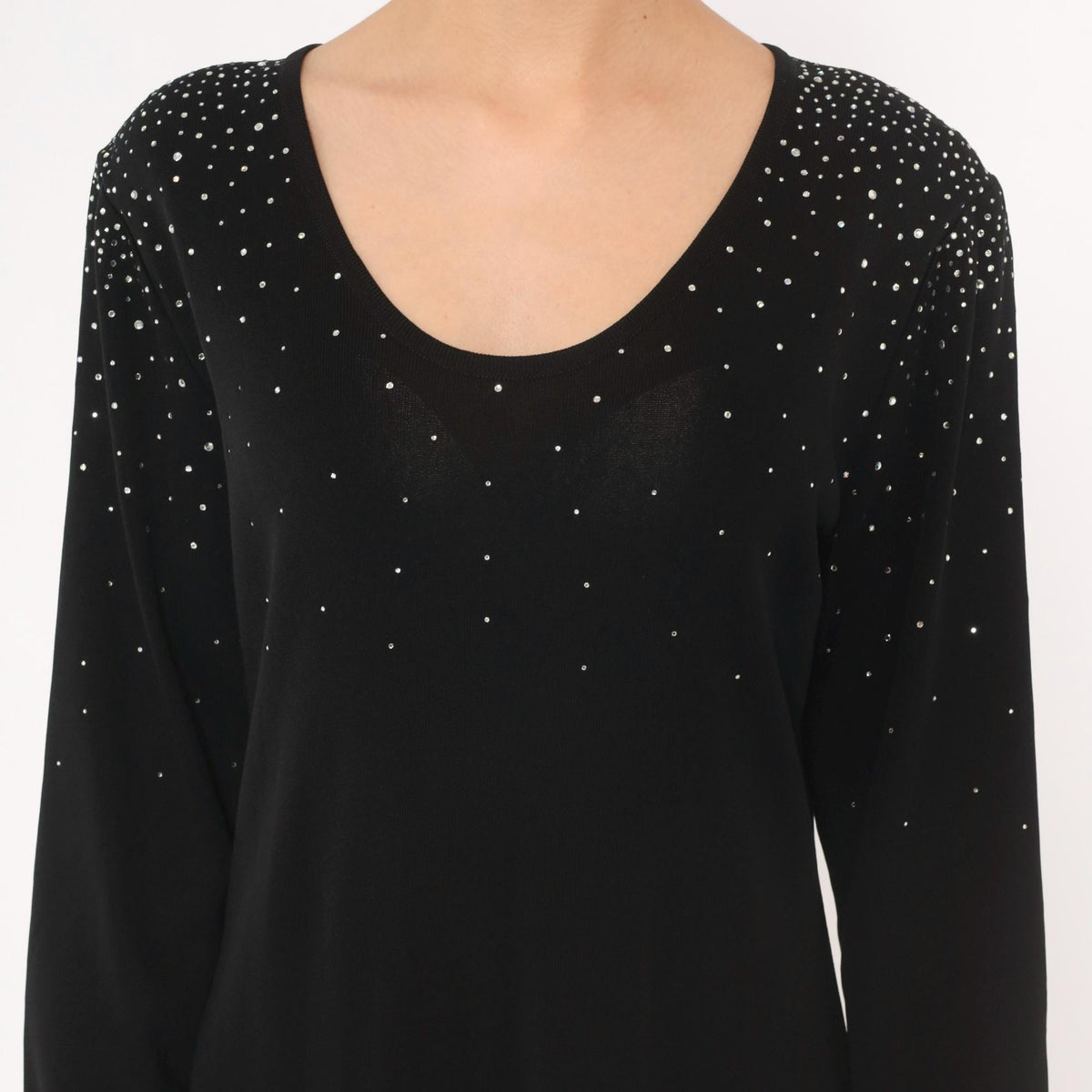 90s Misook Black Rhinestone Knit Dress Long Sleeve Shift Small S