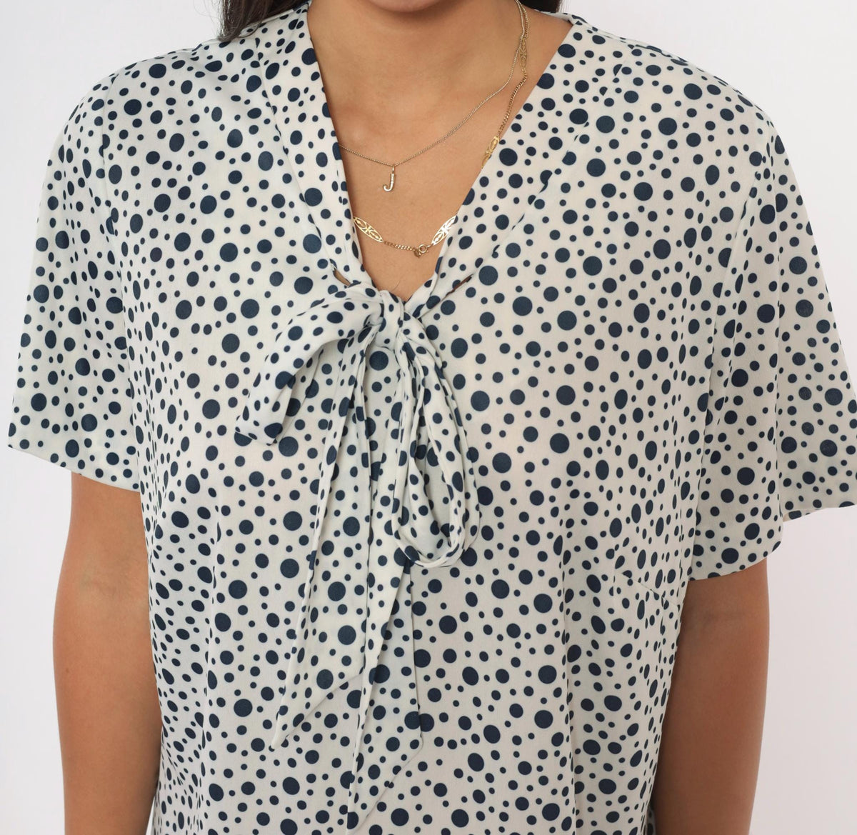 70s Lady Laura Navy White Polka Dot Shift Dress Tie Front Knee Length Extra Large