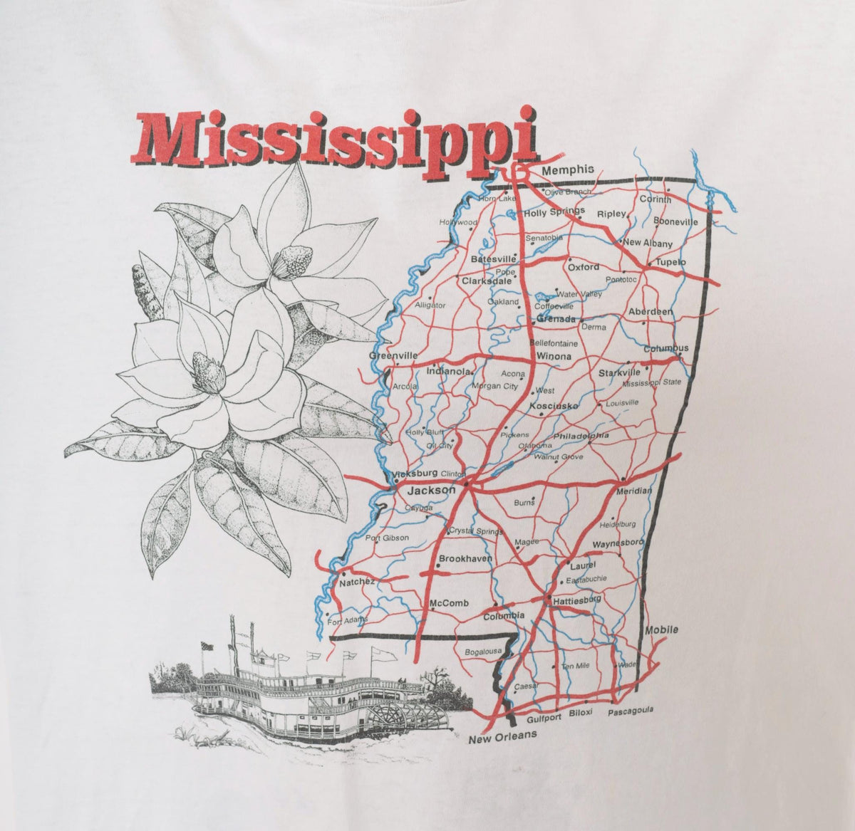 90s Mississippi State Map Souvenir Tee White Graphic Cotton XL